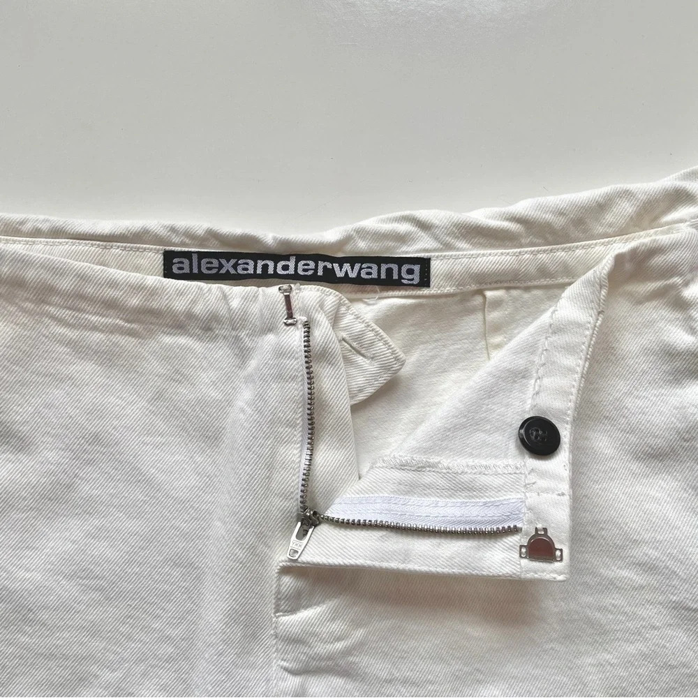 Alexander Wang Sleeve Tie Shorts Denim Skirt Carpenter, White, Size 27 - Picture 8 of 13